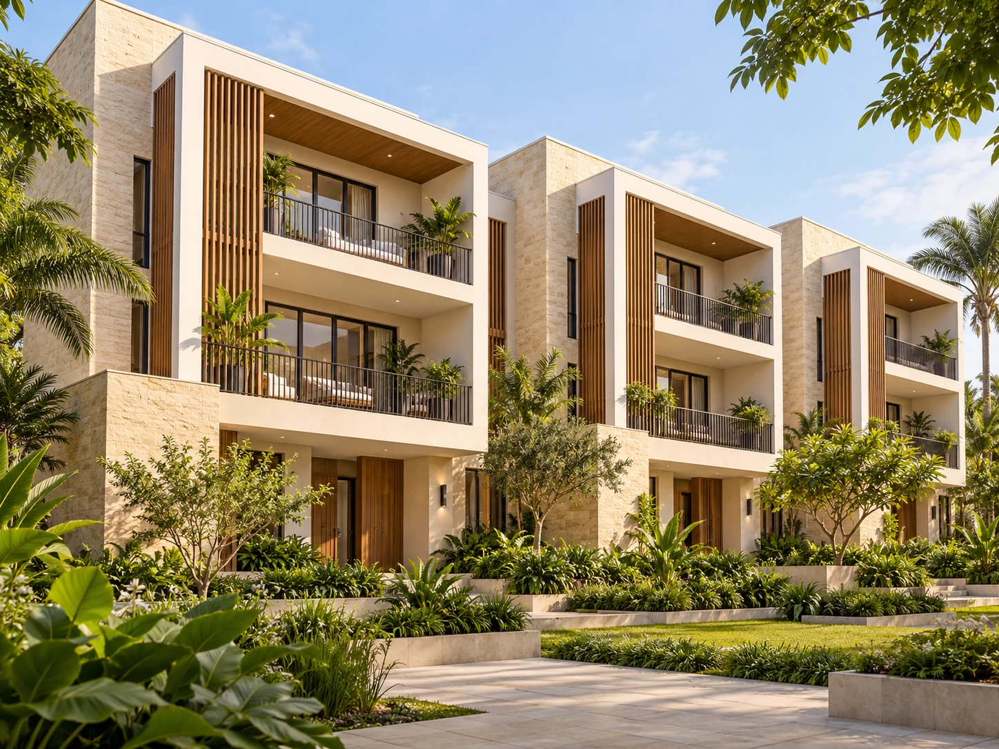 Illustrative contemporary terrace residences with planted forecourts