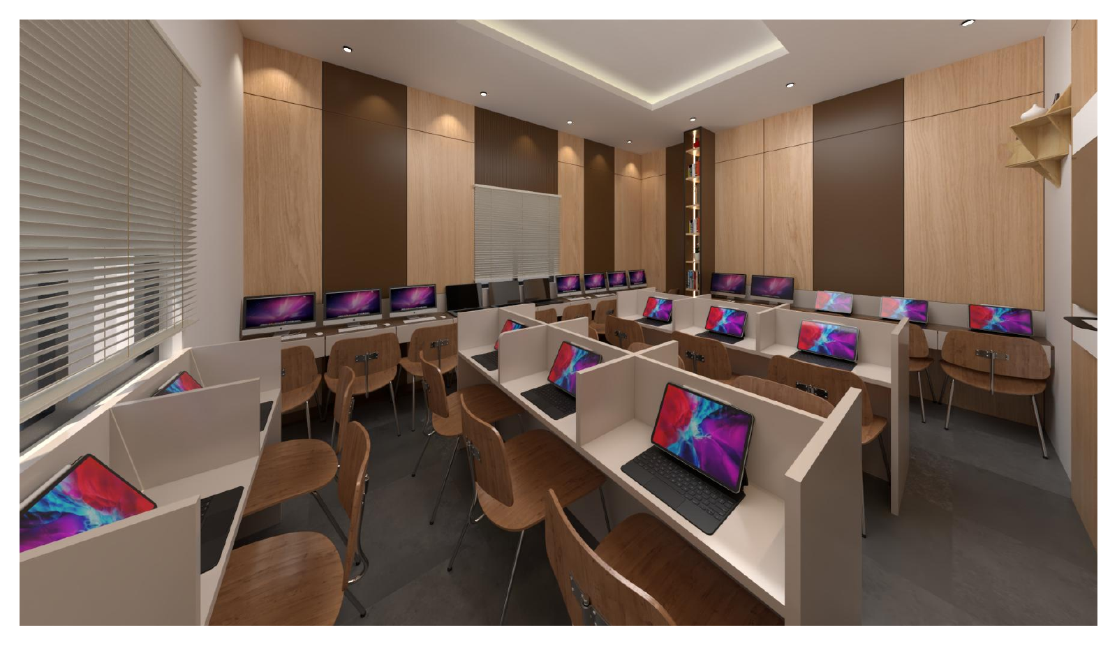 Additional perspective of the workspace interior and desk arrangement
